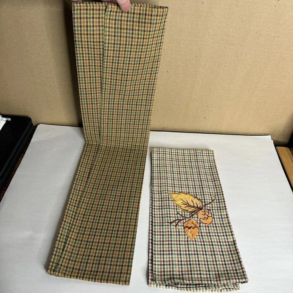 Vintage Kitchen Dish Towel Fall‎ Plaid Holiday Thanksgiving Embroidered